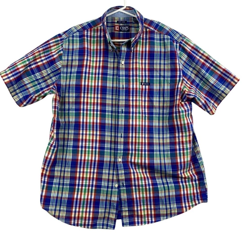 Chaps Men's Shirt XL Plaid Shirt Short Sleeve Easy Care Cotton Blend Casual Y2K